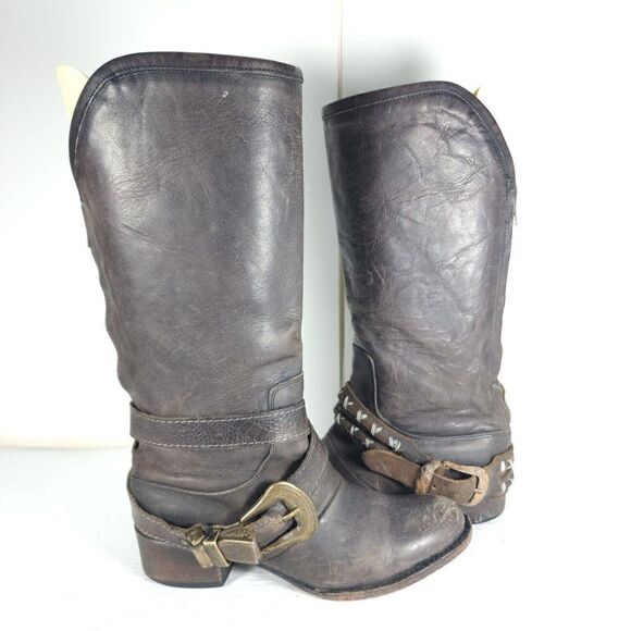FREEBIRD by STEVEN Women's Knox US7 Leather Distressed Dark Brown Riding Boots - Picture 8 of 12